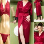 3 PCS WOMANS NIGHT DRESS FREE Size with long robe and bikini set