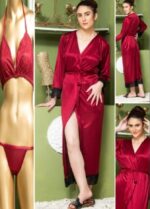 3 PCS WOMANS NIGHT DRESS FREE Size with long robe and bikini set