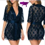 Black lace night gown set with shorts - Image 2