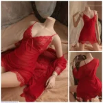 3 PCS bridal night dress soft net lace work